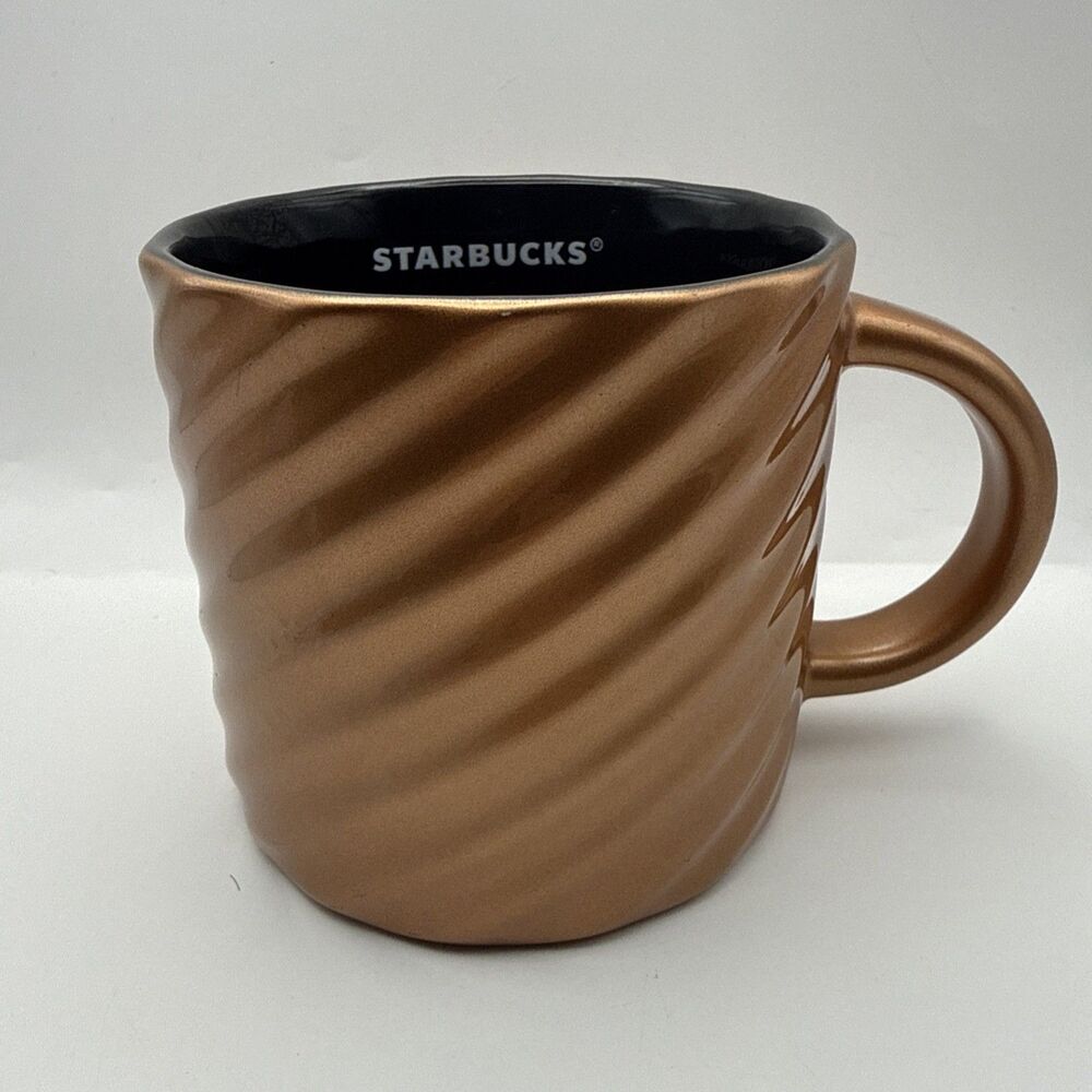 Starbucks 2024 Copper Bronze Swirl Ceramic Coffee Tea Mug Cup 14 oz Excellent